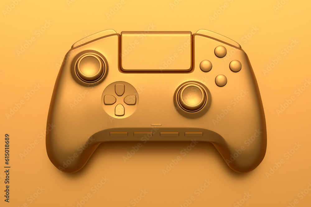 Realistic video game joystick with gold chrome texture isolated on golden Realistic video game joystick with gold chrome texture isolated on golden