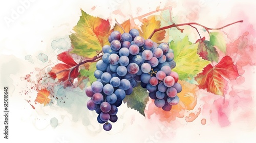 Watercolor style Grapes fruit in colorful style illustration. Natural food painting art. Generative AI