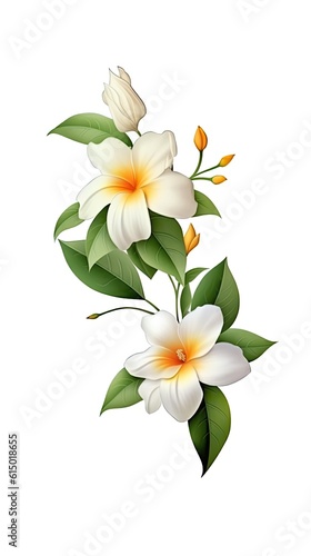 Jasmine flower isolated on white background. Beautiful blooming plant. Generative AI