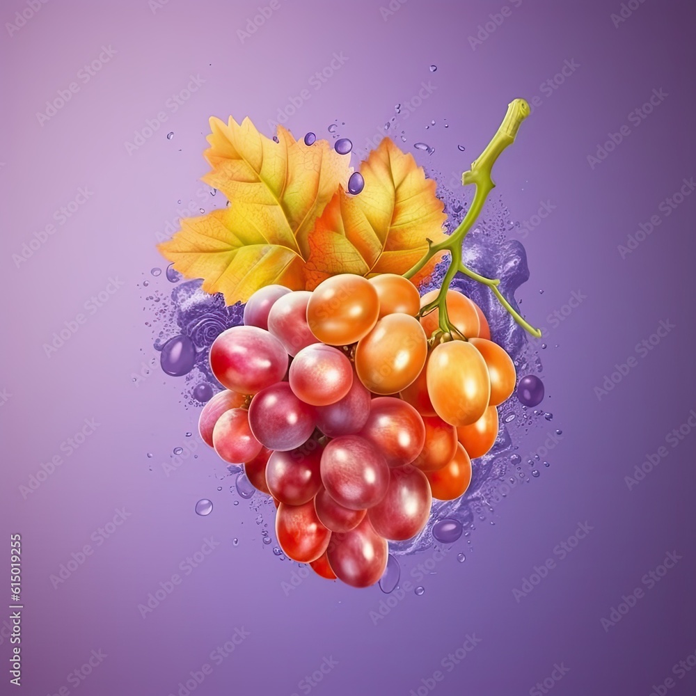 Delicious Grapes ripe fruit. Natural fresh food colorful illustration. Tasty eco fruit. Generative AI
