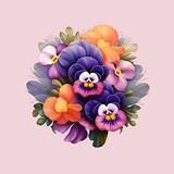Elegant Pansy blooming flower. Greeting card floral design with beautiful flower. Generative AI