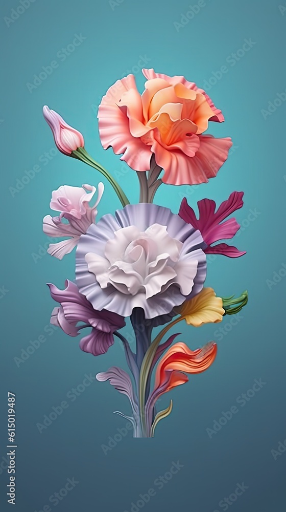 Fototapeta premium Cute Carnation blooming flower. Vibrant colorful floral design with beautiful flower. Generative AI