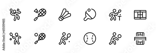 Badminton icon, sports games icon vector set design with Editable Stroke. Line, Solid, Flat Line, thin style and Suitable for Web Page, Mobile App, UI, UX design.

