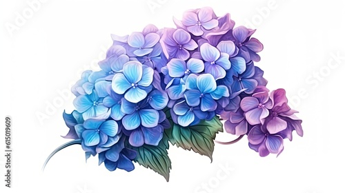 Hydrangea flowers isolated on white background. Beautiful blooming plants. Generative AI