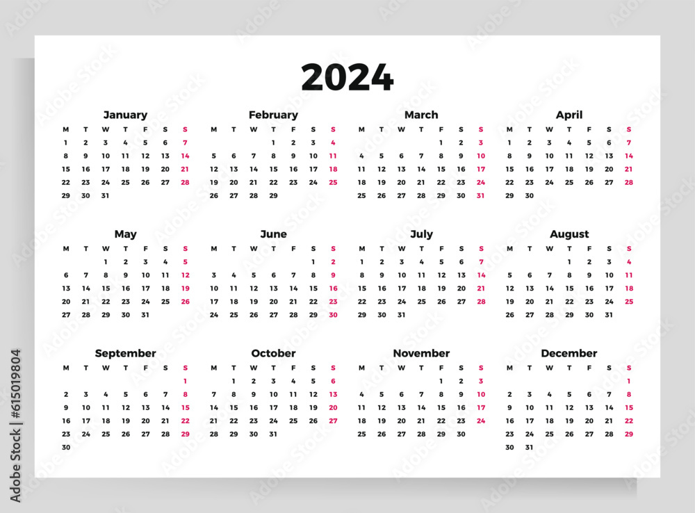Calendar poster for 2024. Vector horizontal template A4 format. Calendar poster for 2024. Vector horizontal template A4 format.