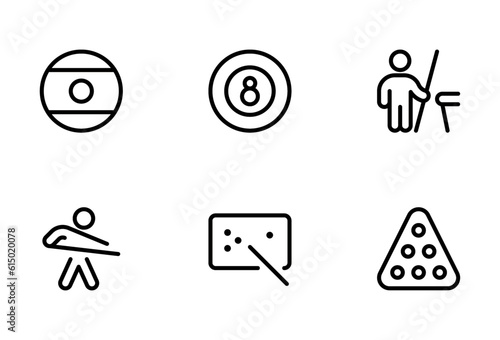 Billiard icon, pool vector set design with Editable Stroke. Line, Solid, Flat Line, thin style and Suitable for Web Page, Mobile App, UI, UX design.