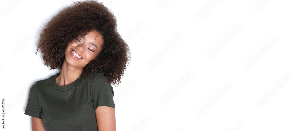 Natural beautiful young woman with curly hairs on isolated white background. Natural beautiful young woman with curly hairs on isolated white background.