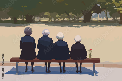 old ladies in the park at a gossip meeting