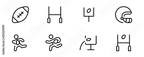 Rugby icon, american football icon, vector set design with Editable Stroke. Line, Solid, Flat Line, thin style and Suitable for Web Page, Mobile App, UI, UX design.