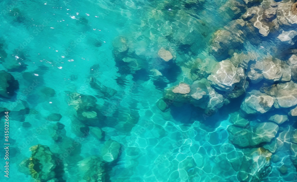 aerial viewof a turquoise blue ocean, capturing the beauty and vastness of water.  Generative AI
