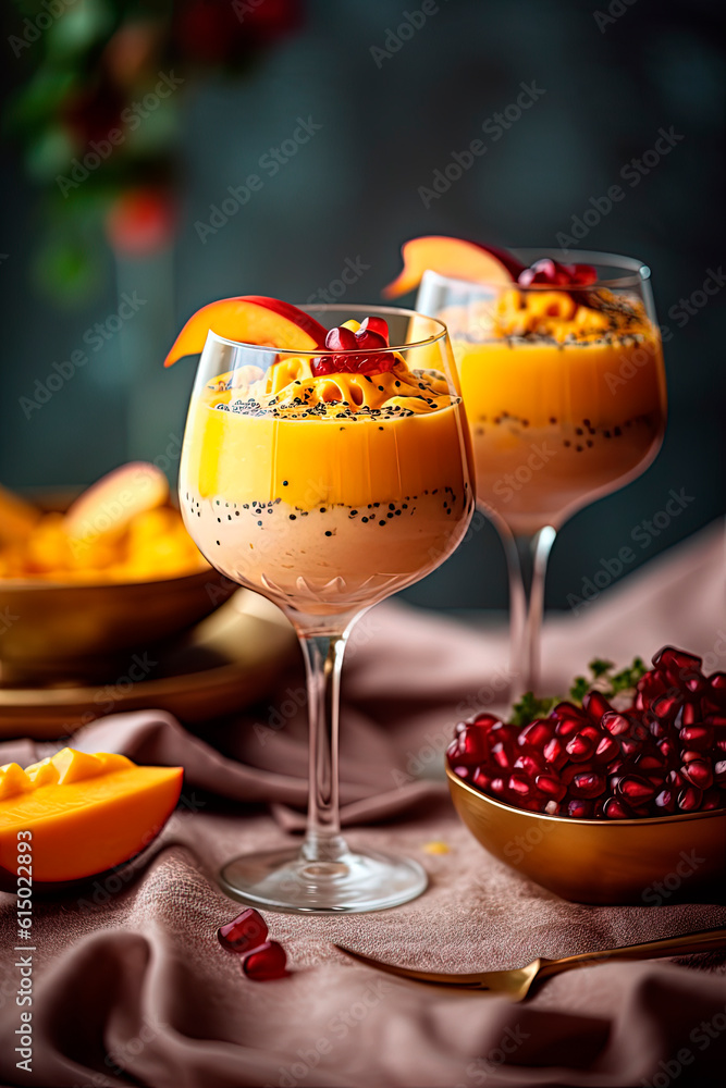 A couple of glasses filled with fruit dessert. Generative AI