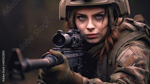 Photo of woman soldier holding a gun, sniper