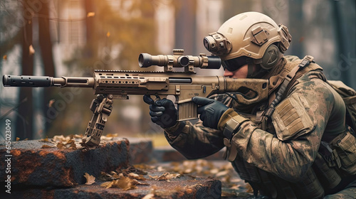 Photo of soldier holding a gun, sniper