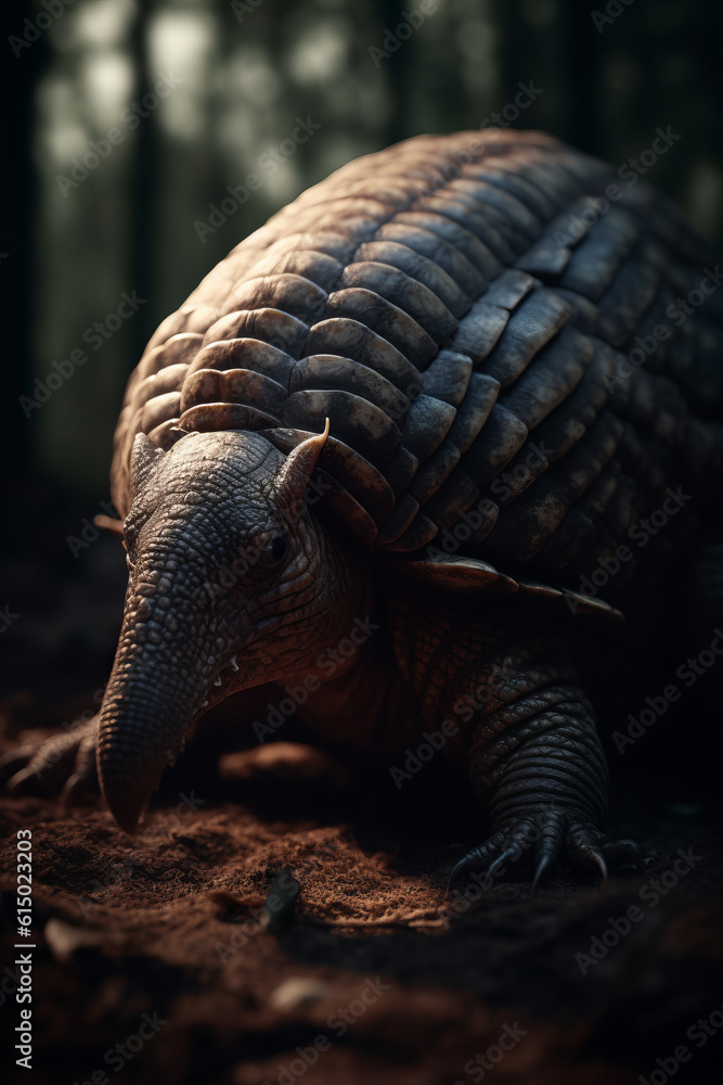 Fototapeta premium Portrait of Armadillo Dramatic and Cinematic Lighting Photography, Generative AI