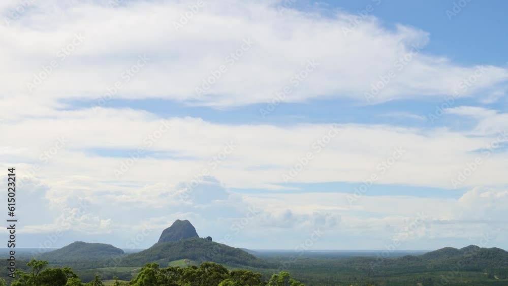 Time lapse of Panoramic Glass House Mountains National Park Landscape Time lapse of Panoramic Glass House Mountains National Park Landscape