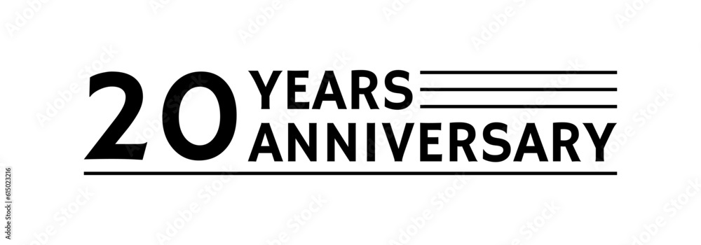 20 years logo, label or icon. 20th anniversary celebration symbol. Birthday, jubilee design template. Vector illustration.