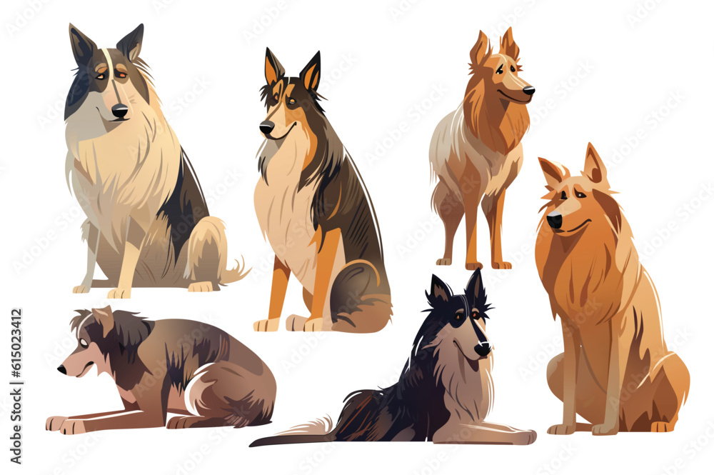 Obraz premium Set of dogs. Charming cartoon illustration featuring a delightful set of dogs in a beautifully designed and animated environment. Vector illustration.