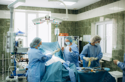 a group of doctors are preparing for a caesarean section