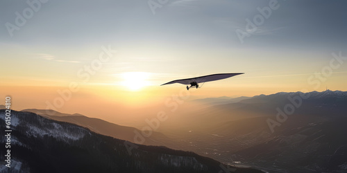 hang glider soars in the sky at sunrise amazing panoramic view