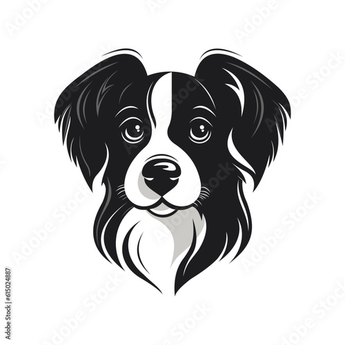 Cute papillon dog. Dog head. Logo of a beautiful kind dog. Cartoon dog face. For advertising, logo, veterinary clinic.