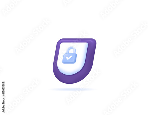 Security and protection. secure guard system. antivirus software or Safety Center. Illustration of a shield with a padlock. symbols or icons. 3D and realistic concept design. vector elements. white