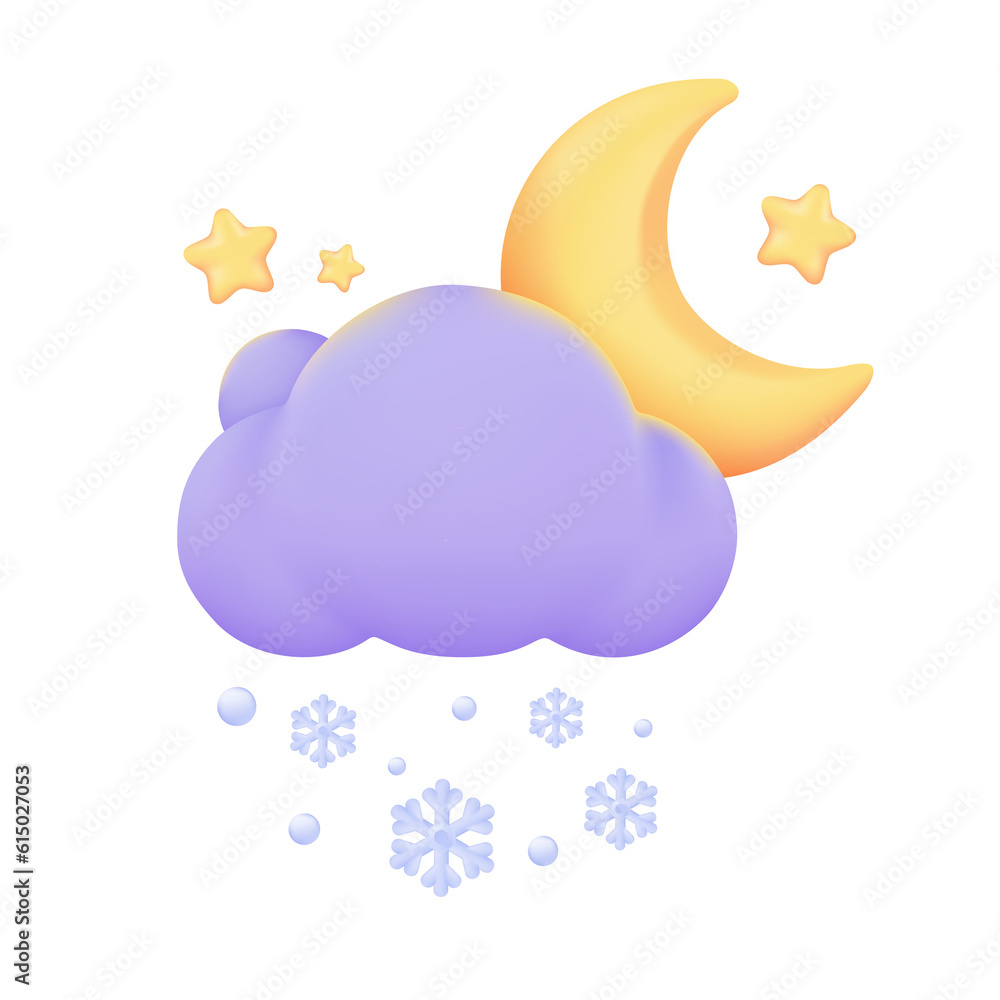 3D weather forecast icons Night with moon and clouds on a rainy day. 3d illustration 3D weather forecast icons Night with moon and clouds on a rainy day. 3d illustration