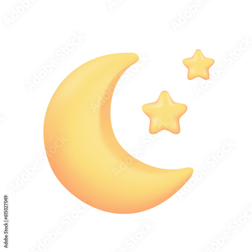 3D weather forecast icons Night with moon and clouds on a rainy day. 3d illustration