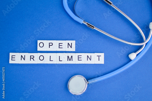 Принти на полотні stethoscope and pen with the words Open Enrollment