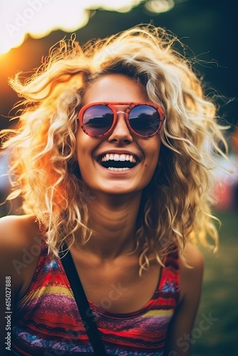 happy hipster girl at a music festival. 