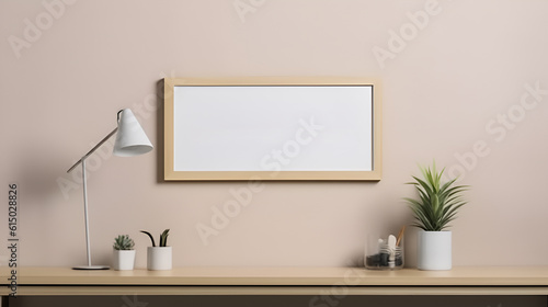Mock-up frame blank horizontal poster frame imitating a living room interior. © SITI