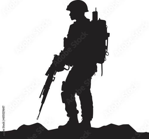 silhouette of a marine soldier vector in black and white. mission. warrior, war, rifle