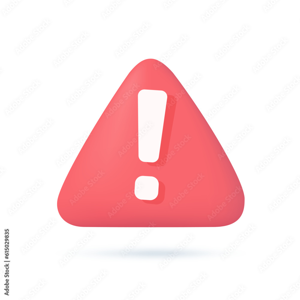 3D exclamation mark icon on red triangle Surveillance symbol. Security. 3D illustration 3D exclamation mark icon on red triangle Surveillance symbol. Security. 3D illustration