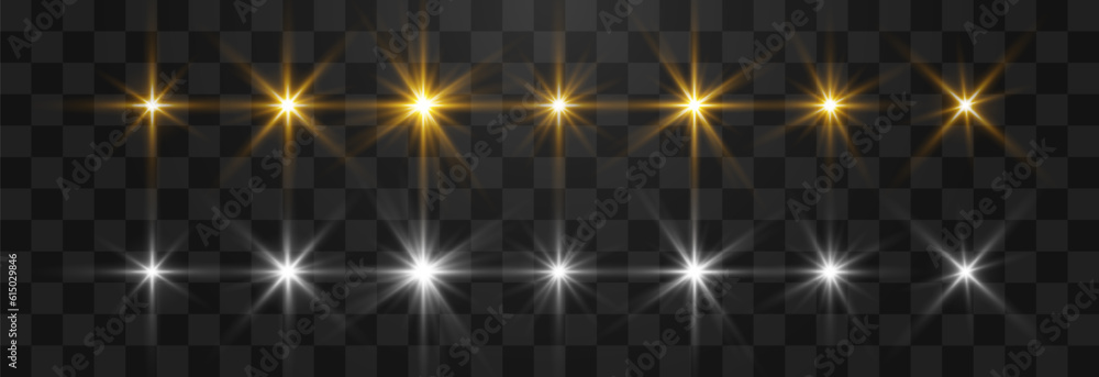 Vector transparent starlight set. Light png. Special flash light effect. Glowing light effect, bright sun, star or spotlight beams. Vector transparent starlight set. Light png. Special flash light effect. Glowing light effect, bright sun, star or spotlight beams.