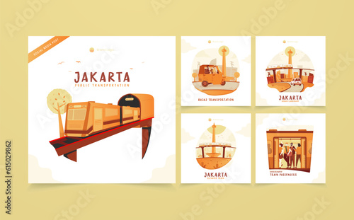 Jakarta public transportation illustration on social media post template