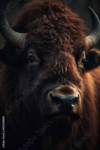 Portrait of Bison Dramatic and Cinematic Lighting Photography, Generative AI