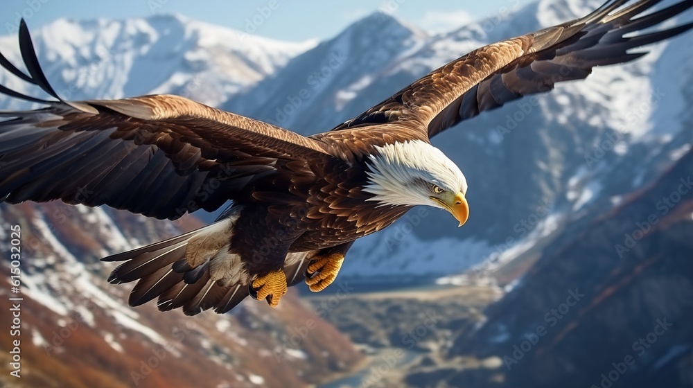 An adult bald eagle (Haliaeetus leucocephalus), Alaska, United States of America, North America. Generative AI