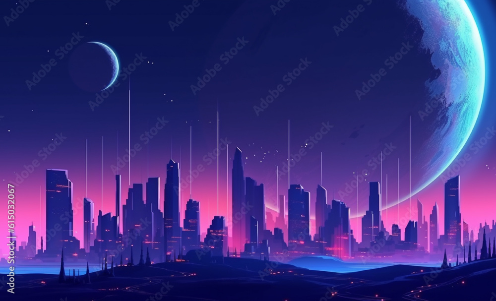 the futuristic city with blue and purple color space and planet background generated by ai the futuristic city with blue and purple color space and planet background generated by ai