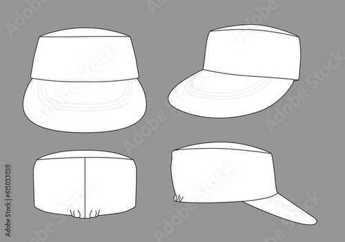 White military cadet cap with flex fit elasticity closed template on gray background, vector file