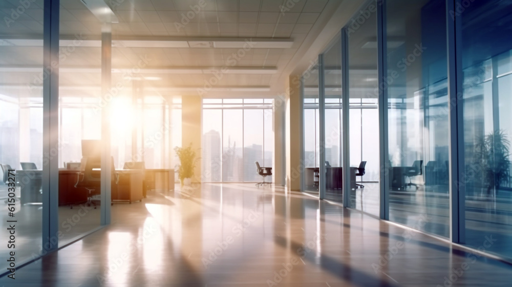 a large empty corridor in the morning hours illuminated by the sun. Generative Ai. a large empty corridor in the morning hours illuminated by the sun. Generative Ai.