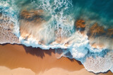 Overhead shot of sea waves with clean beach sand and sunlight background 24