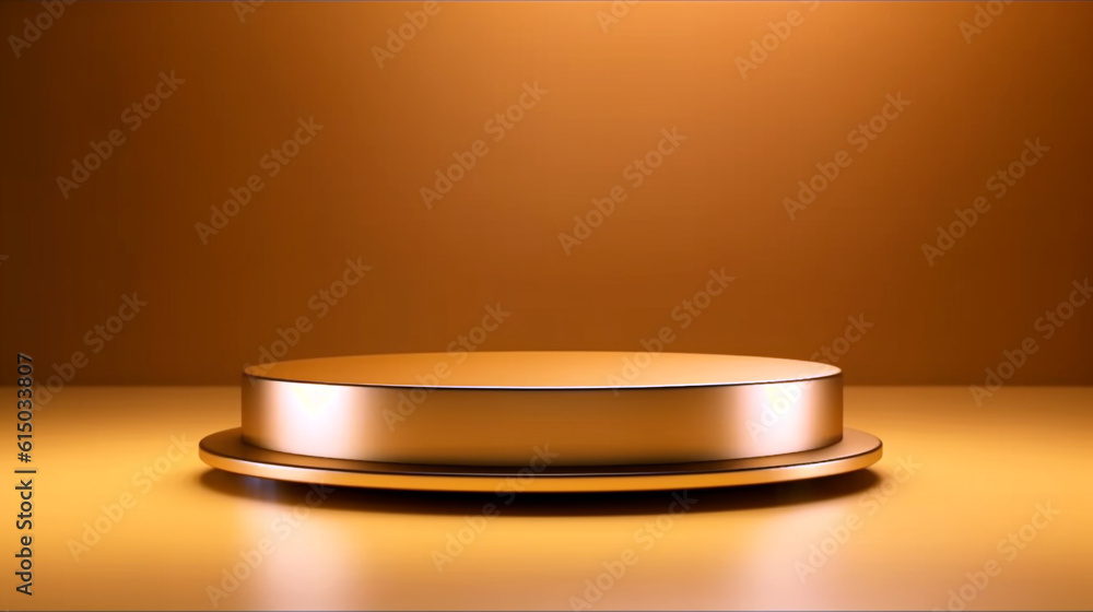 golden podium on a minimalistic background for the presentation of beauty products and jewelry. Generative Ai. golden podium on a minimalistic background for the presentation of beauty products and jewelry. Generative Ai.