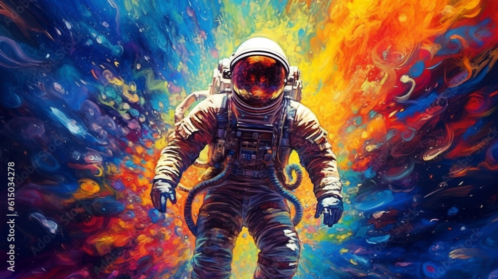 bright colorful image of an astronaut illustration in the style of abstract impressionism. Generative Ai. bright colorful image of an astronaut illustration in the style of abstract impressionism. Generative Ai.