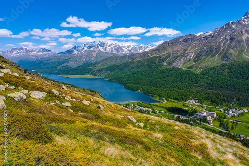 A view of Lake Silvaplana and the Engadine from above. Maloja pass. 