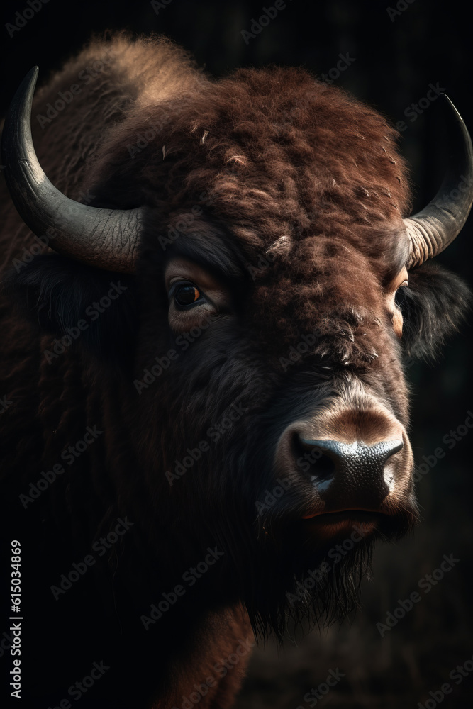 Portrait of Buffalo Dramatic and Cinematic Lighting Photography, Generative AI Portrait of Buffalo Dramatic and Cinematic Lighting Photography, Generative AI