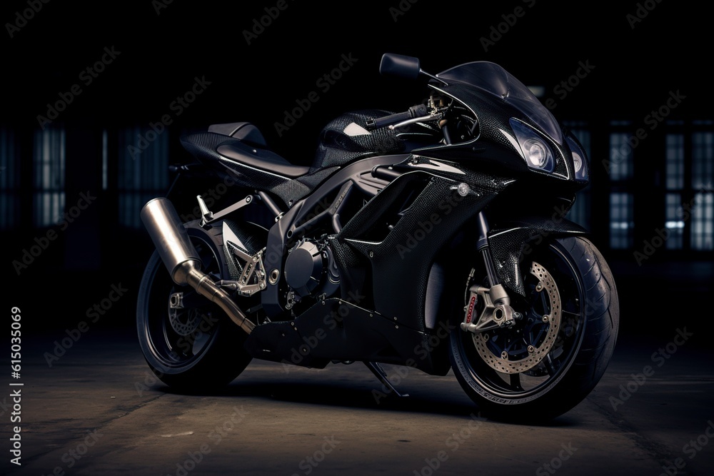 illustration, black sports bike, ai generative