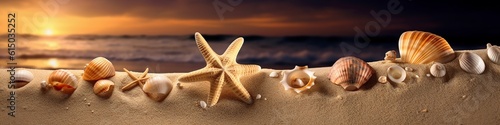 illustration  beach sand with stars and shells  website header  ai generative.