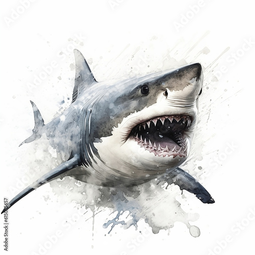 White shark portrait drawn with Chinese Calligraphy against a white background © 1by1step