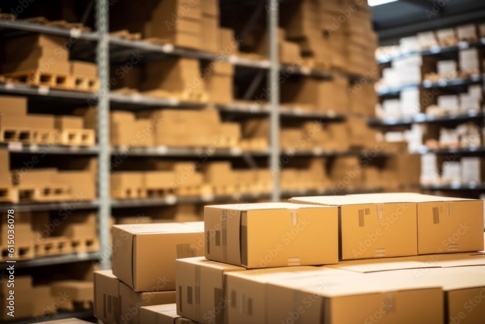 Cardboard box stack in smart warehouse logistics., Generative AI. Cardboard box stack in smart warehouse logistics., Generative AI.
