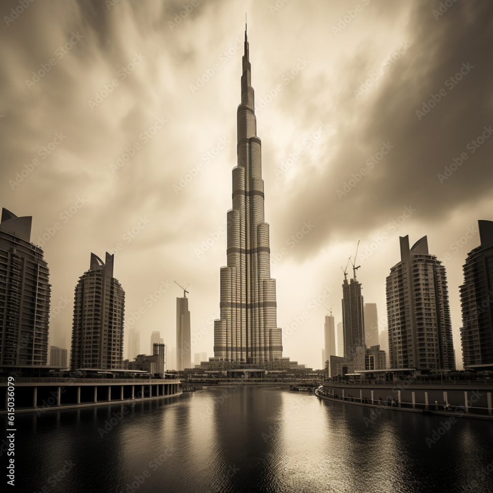 Burj Khalifa skyscraper. Generative AI.