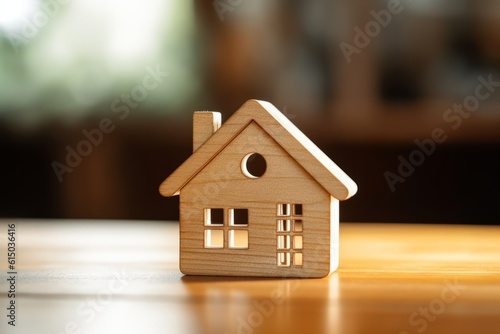 Wooden house model symbolizes construction, ecology, and property., Generative AI. © ParinApril